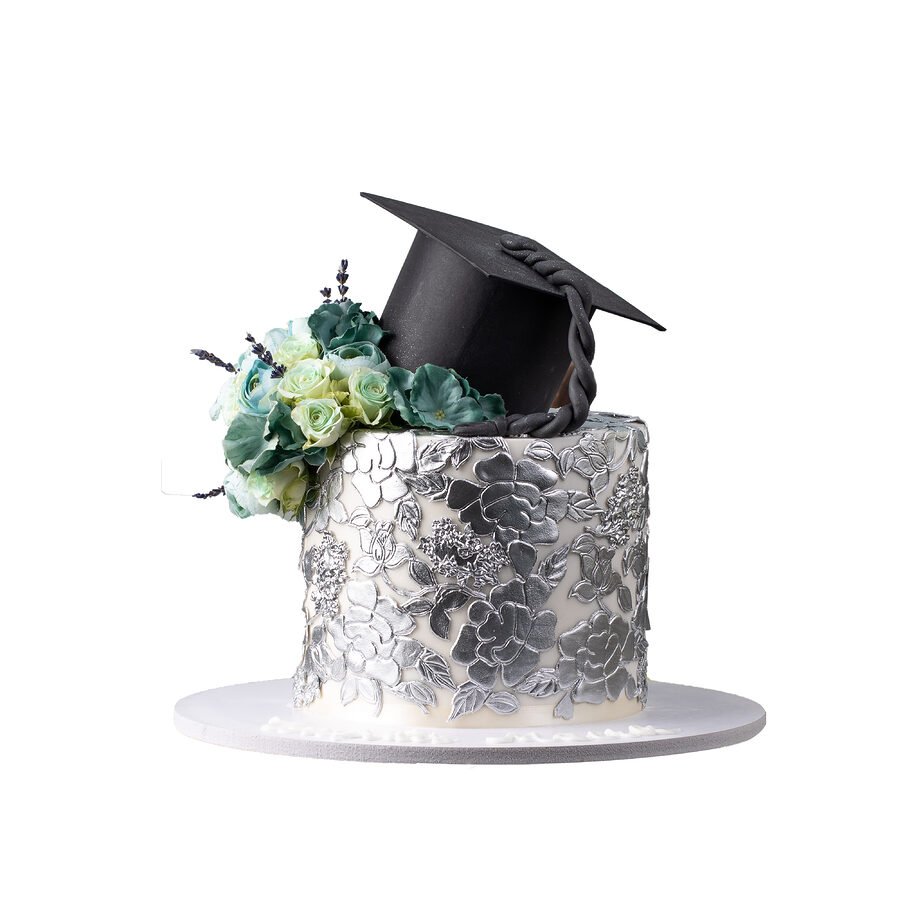 Silver Floral Graduation Cake